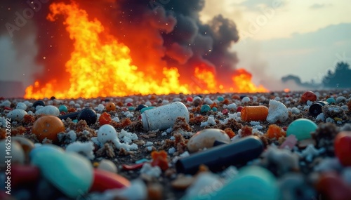 Toxic Inferno Plastic Waste Fire Engulfs Recycling Plant, Billowing Smoke and Pollution into the Sky
