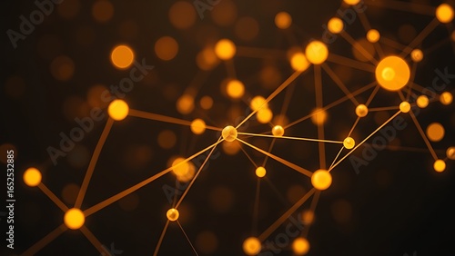 Abstract network of glowing nodes and lines in warm tones against a dark sophisticated backdrop.