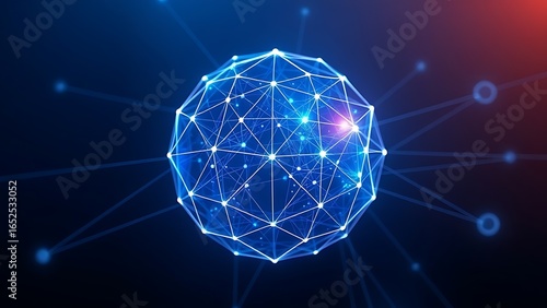 Abstract blue and white geometric sphere with connecting lines, symbolizing futuristic concepts.