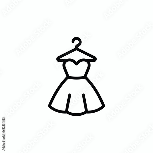 Simple outline icon of a dress on a hanger on white background Keywords: dress, icon, clothing
