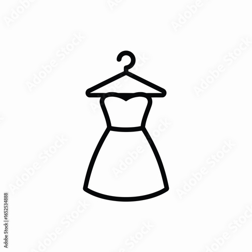 Minimalist black outline icon of a dress on a hanger Keywords: dress, icon, clothing, fashion