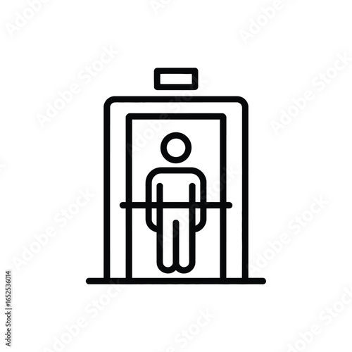 Simple line art icon of a person standing in an elevator lift symbol