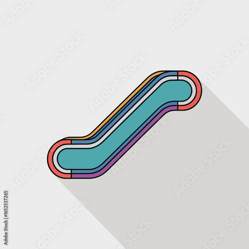 Flat design icon of a side view escalator with colorful accents Keywords: escalator, moving