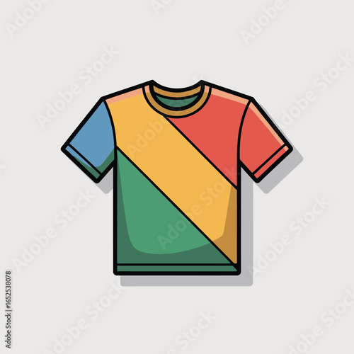 Colorful t-shirt with geometric color blocking on a light background clothing apparel