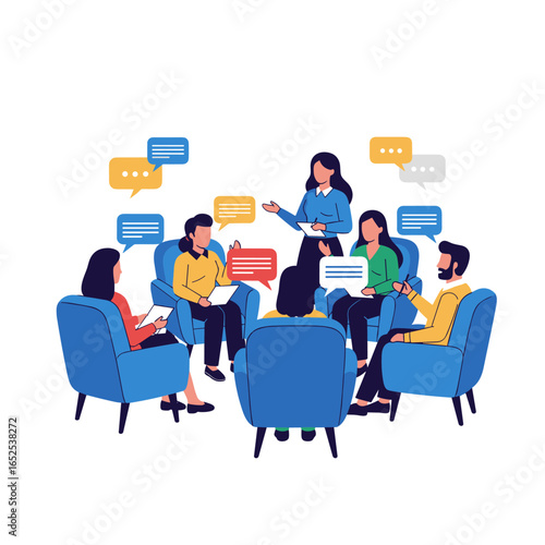Dynamic group therapy session promotes healing and growth with supportive communication and insightful guidance