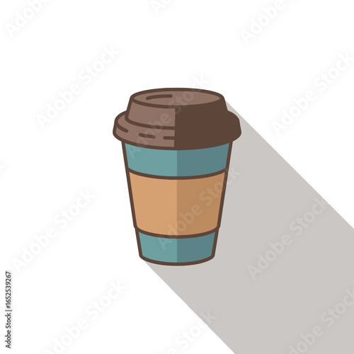 Coffee cup with brown lid and long shadow on white background drink beverage