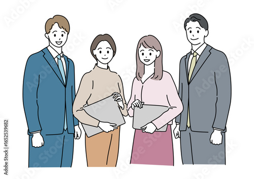 会社の仲間が笑顔で集まっている集合イラスト　チーム　イラスト