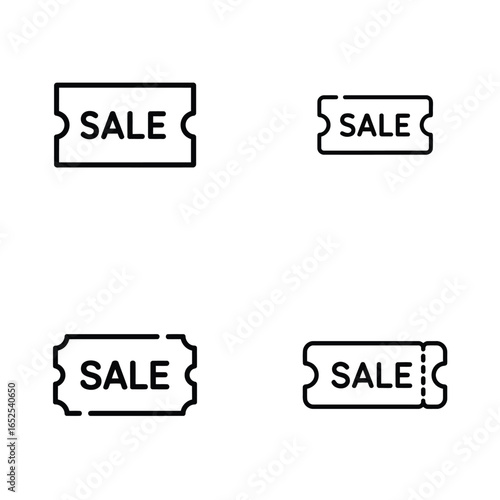 Four outline sale tickets with white text on a white background coupon discount