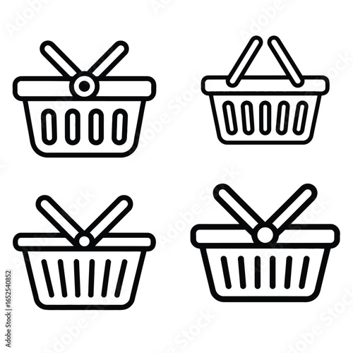 Set of four shopping basket icons with different designs and numbers collection grocery