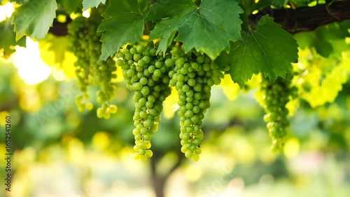 Green grapes on vine