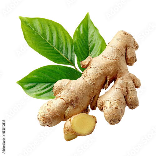 Ginger herb with leaf on transparent background