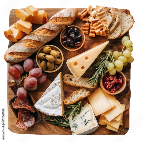 artisan bread and cheese platter, winter party style, rustic board