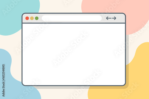 Browser window mockup on a colorful background. Blank web page template for website design. Simple, clean internet browser interface with a search bar. Vector cartoon illustration.