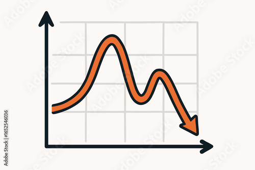Rising and falling graph metaphor for stock market volatility. Business success and failure concept. Arrow chart showing financial crisis, decline and economic recession.