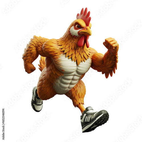 3D Chicken running with sneakers like an athlete transparent background 