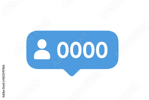 Social media followers counter. Blue bubble notification with growing number of users. Symbol of popularity for influencer marketing. 10k subscribers celebration icon.