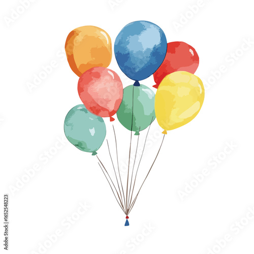 A Colorful Bunch of Watercolor Balloons Tied Together with Strings