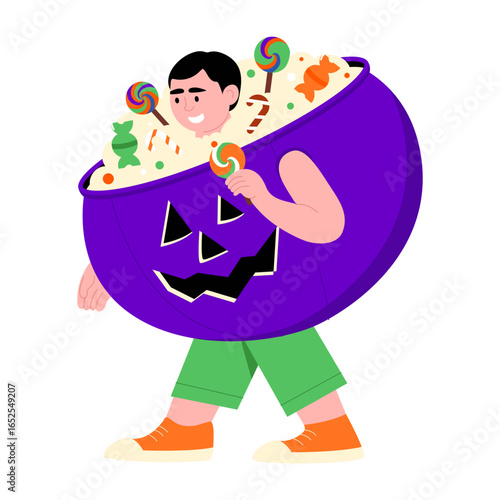 A flat style illustration representing pumpkin costume