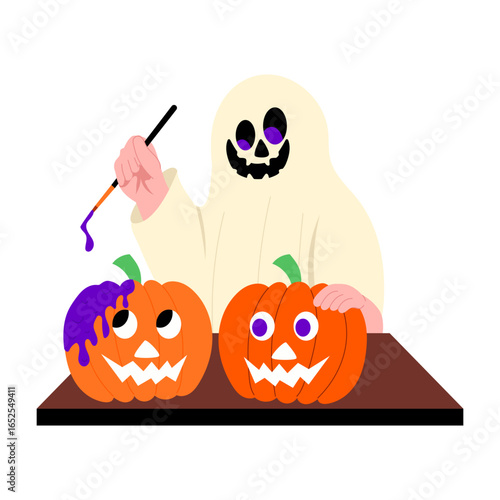 A flat style illustration showing painting