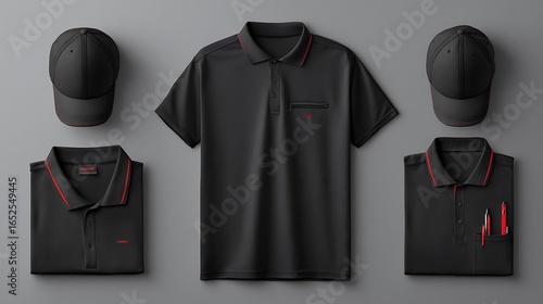 corporate Identity constructor workwear black Corporate Work Shirts,t-shirt and cap templates design. uniform for company. .