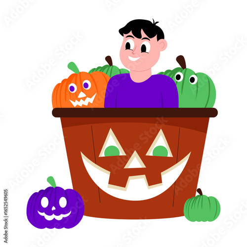 A flat style illustration showing child peeking