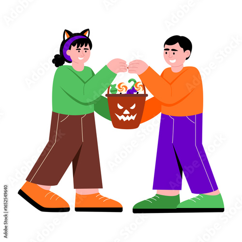 A flat style illustration representing sharing candies