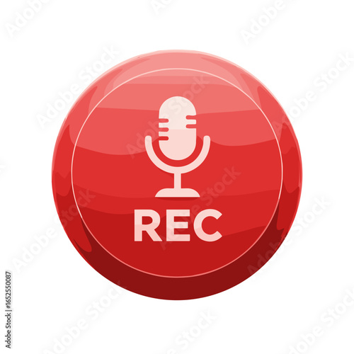 Red circular recording button with microphone icon and text  