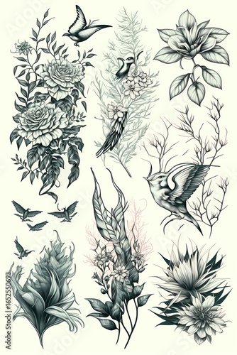 Botanical Flower Bundle – Hand-Drawn Black and White Line Art for Coloring Pages and Floral Crafts – High-Detail Monochrome Botanical Clipart Set