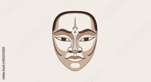 Minimalist Outline Indonesian Traditional Mask Illustration for Cultural Design Element