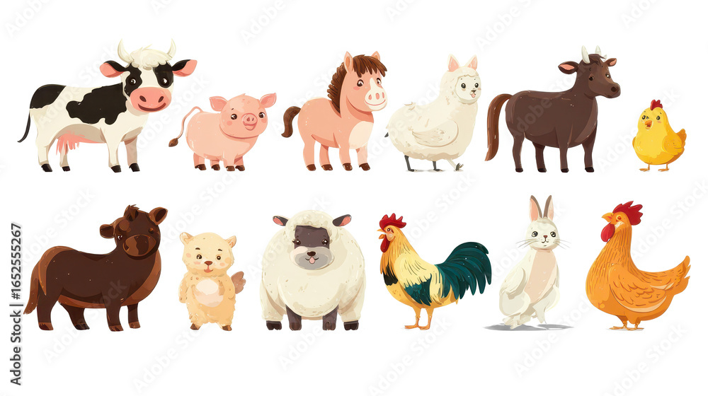 Fototapeta premium Set of illustrations in children's style on summer theme. Cute animals in sunglasses and surfboard.