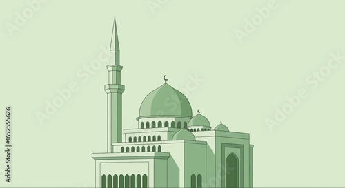 Minimalist Line Art Style Grand Mosque Elegant Design Illustration