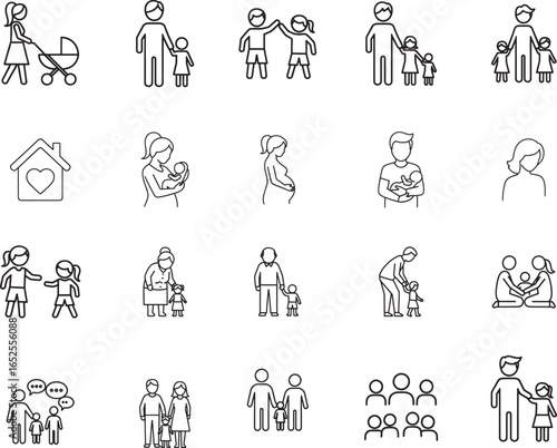 Family and Parenting Life Cycle Line Art Icon Set