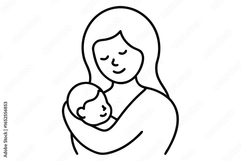 minimalist one line art of mother cradling sleepi minimalist one line art of mother cradling sleepi