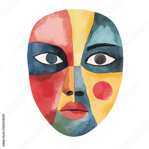 Abstract Watercolor Mask with Divided Face and Bold Colors