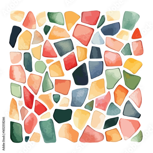 Abstract Watercolor Mosaic of Colorful Irregularly Shaped Geometric Forms
