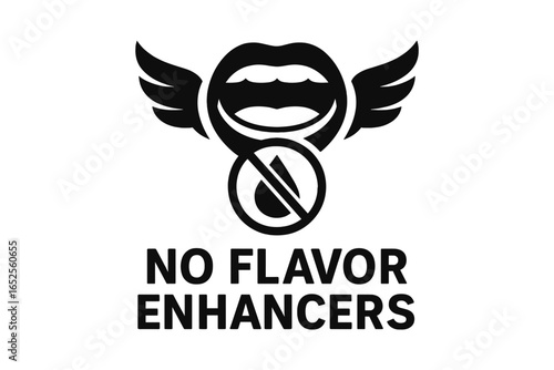 No flavor enhancers icon. Additive free symbol for food packaging label. Healthy natural eating logo. Vector sign for no flavorings, organic and clean products concept.