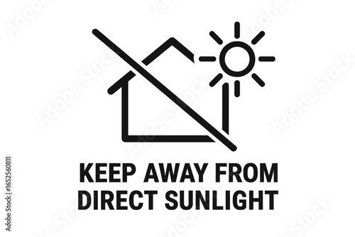 Keep away from direct sunlight packaging symbol. Warning label for storage and handling. Protect from heat and sun icon. Vector illustration for logistics and cargo.