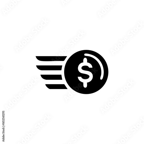 Outline icon of a flying coin with speed lines, symbolizing fast money transfer, payment, or digital currency transaction.
