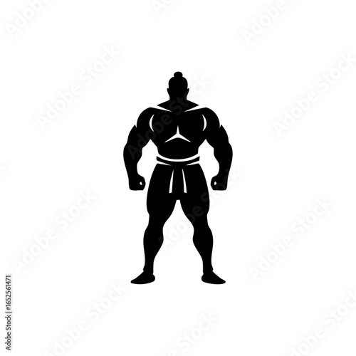 Stylized vector logo of a muscular sumo wrestler standing tall, symbolizing power, honor, tradition, and physical dominance.
