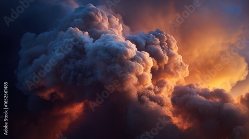 Plume of smoke rising against an orange sunset. Use Environmental catastrophe