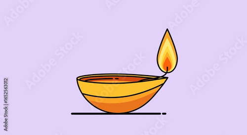 Minimalist Outline Diwali Oil Lamp Illustration Festive Celebration Graphic