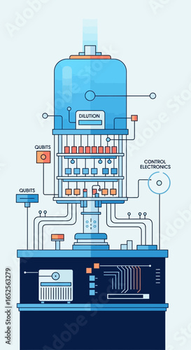Minimalist Line Art Dilution Refrigerator Machine for Quantum Computing Illustration