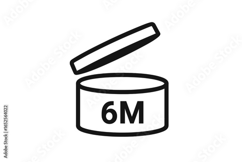 Period After Opening symbol. PAO 6M icon. Vector sign for cosmetic packaging. Expiration date label. Shelf life after opening concept. Skincare product safety information.
