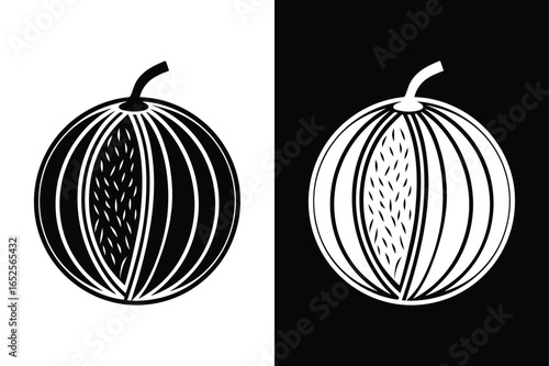 Contemporary Cantaloupe Fruit Icon. Silhouette Vector Illustration
