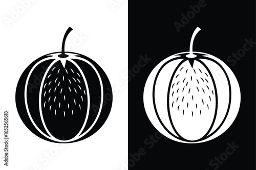 Black and White Cantaloupe Fruit Icon. Modern Minimalist Artwork