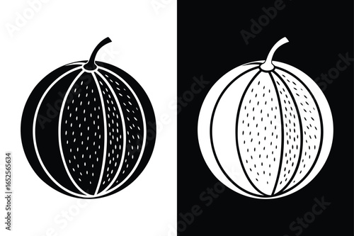 Minimalistic Cantaloupe Icon Silhouette. Whole Fruit Vector Design