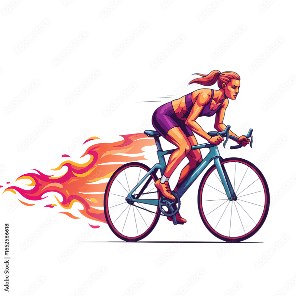 Obraz premium Fiery Female Cyclist: Powerful Vector Illustration of a Woman on a Road Bike