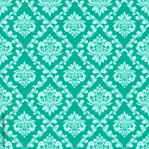 seamless damask wallpaper pattern with green element, vector illustration elegant for textile, wall paper, bedding, rug, curtains, cushion cover, upholstery fabric, wrapping, scarf, vintage design