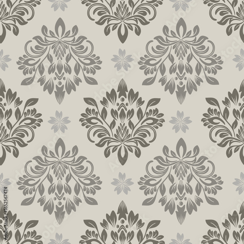 seamless damask pattern with gray abstract flower, vintage style, vector illustration elegant for textile, wall paper, bedding, rug, curtains, cushion cover, upholstery fabric, scarf, fashion, luxury