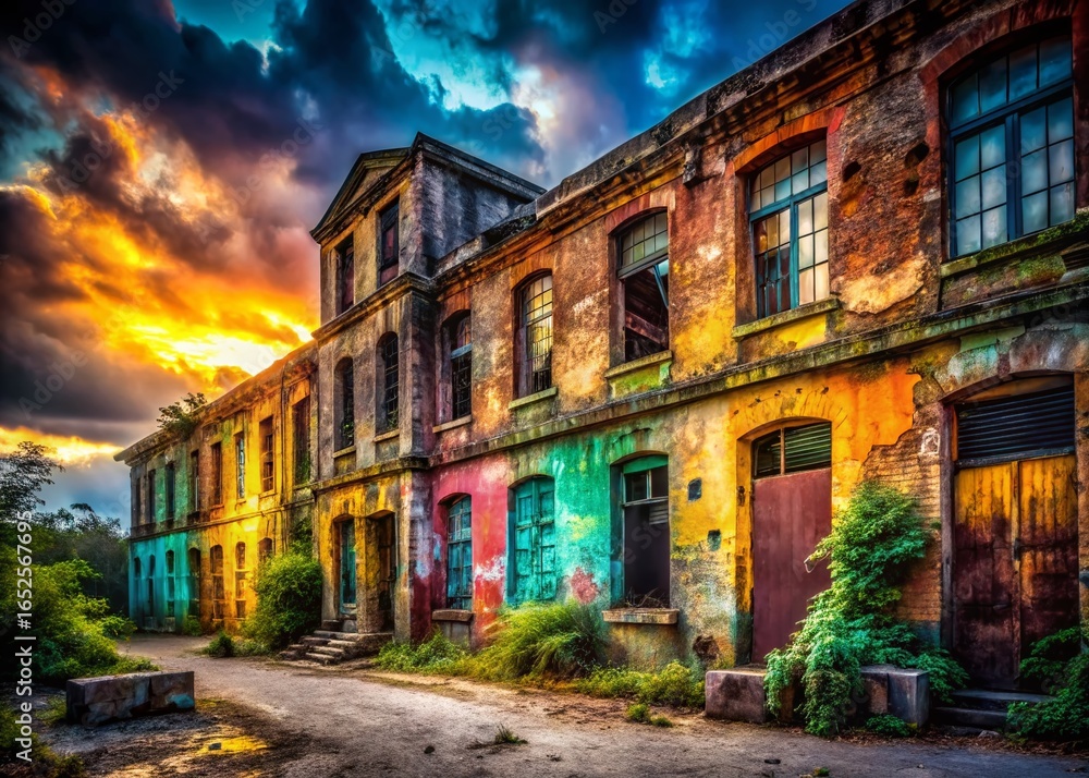 Fototapeta premium Abandoned Urban Building, Creative Photography, Grunge Textures, Decaying Structure, Artistic Exploration